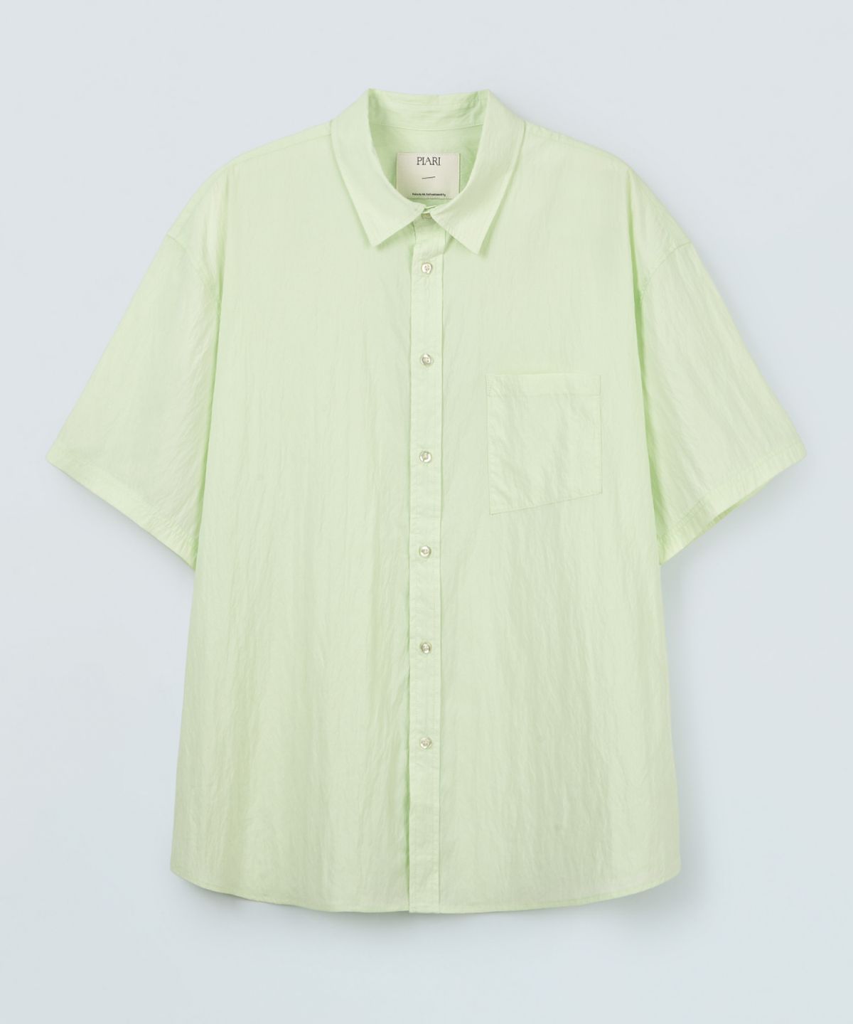 피아리(PIARI) 다이애그널 포켓 나일론 링클 하프 셔츠(라임)