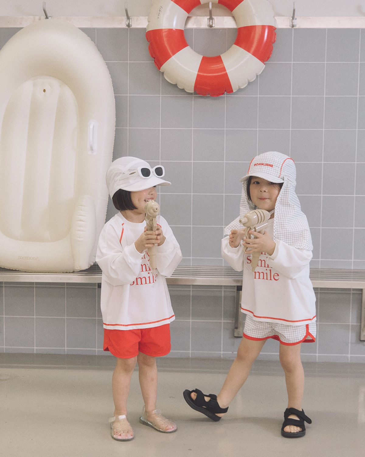 로아앤제인(ROANJANE) 써니데이 래쉬가드+서핑 스윔 팬츠(체크) SET