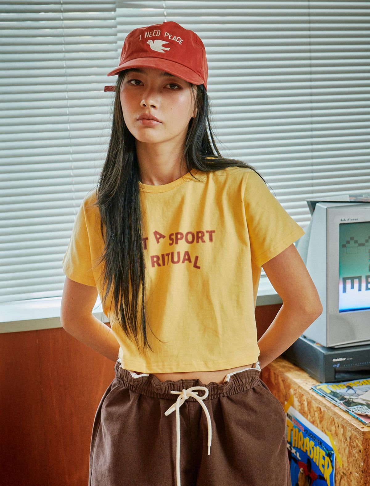 플랫웨이브 인 서울(FLATWAVE IN SEOUL) Oloa Print Crop T-Shirts Yellow