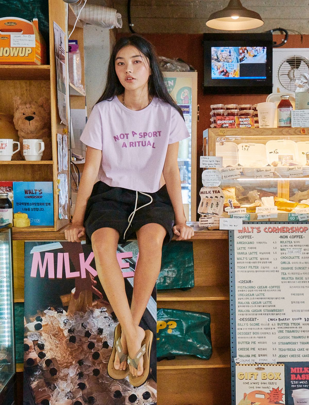 플랫웨이브 인 서울(FLATWAVE IN SEOUL) Oloa Print Crop T-Shirts Purple