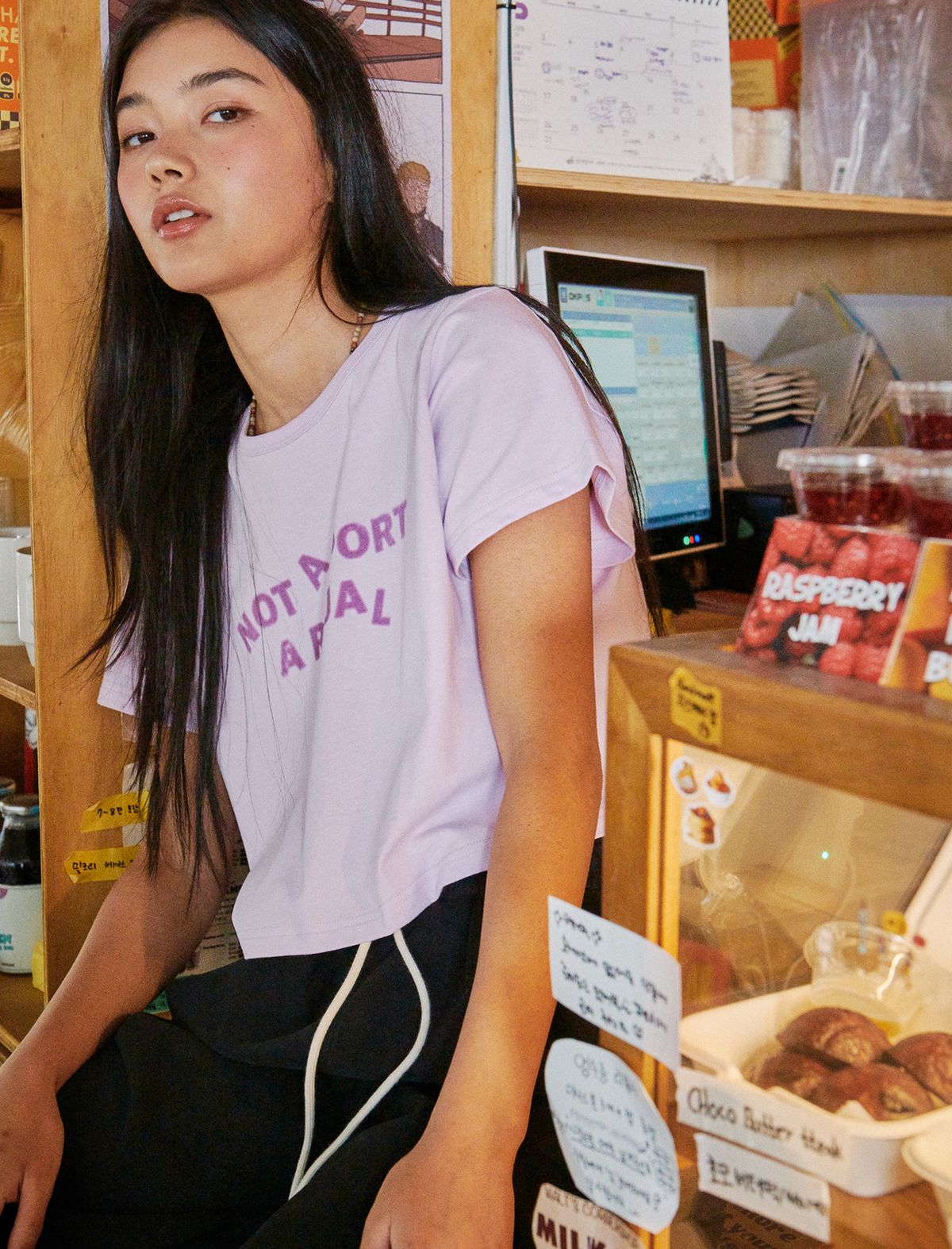 플랫웨이브 인 서울(FLATWAVE IN SEOUL) Oloa Print Crop T-Shirts Purple