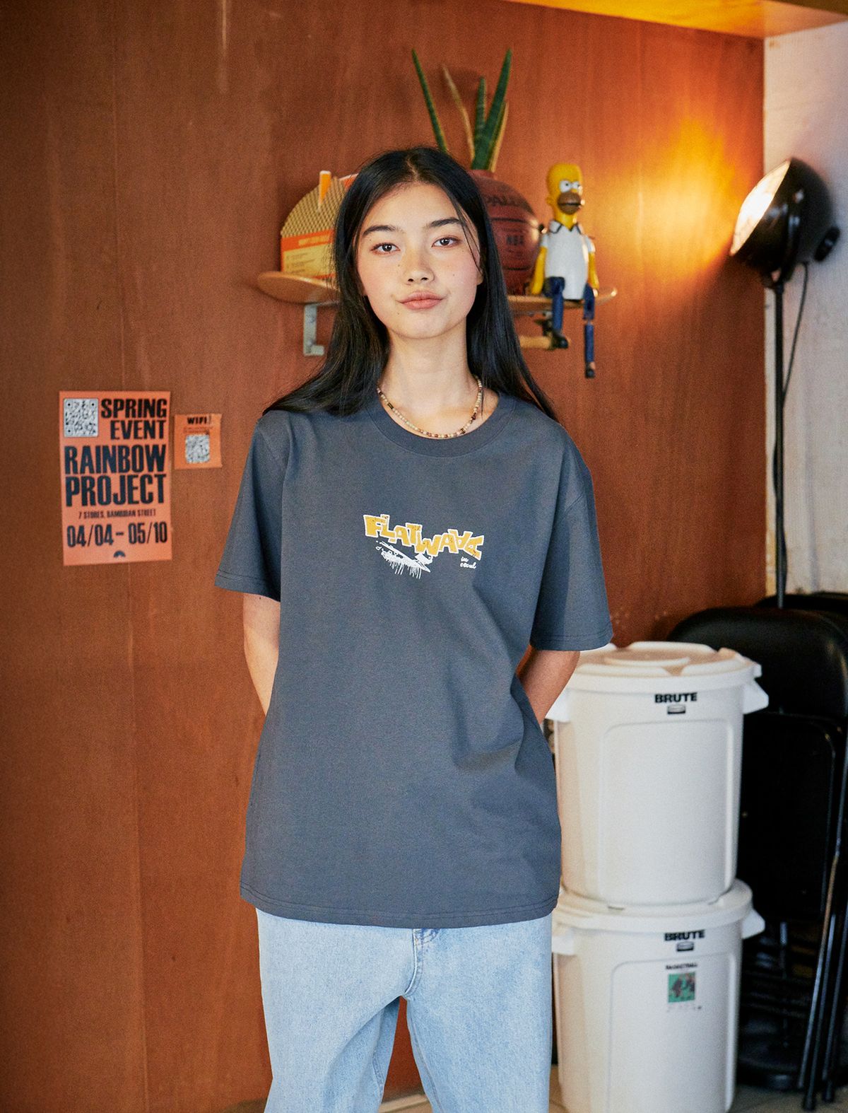 플랫웨이브 인 서울(FLATWAVE IN SEOUL) Wynd Print T-Shirts Charcoal