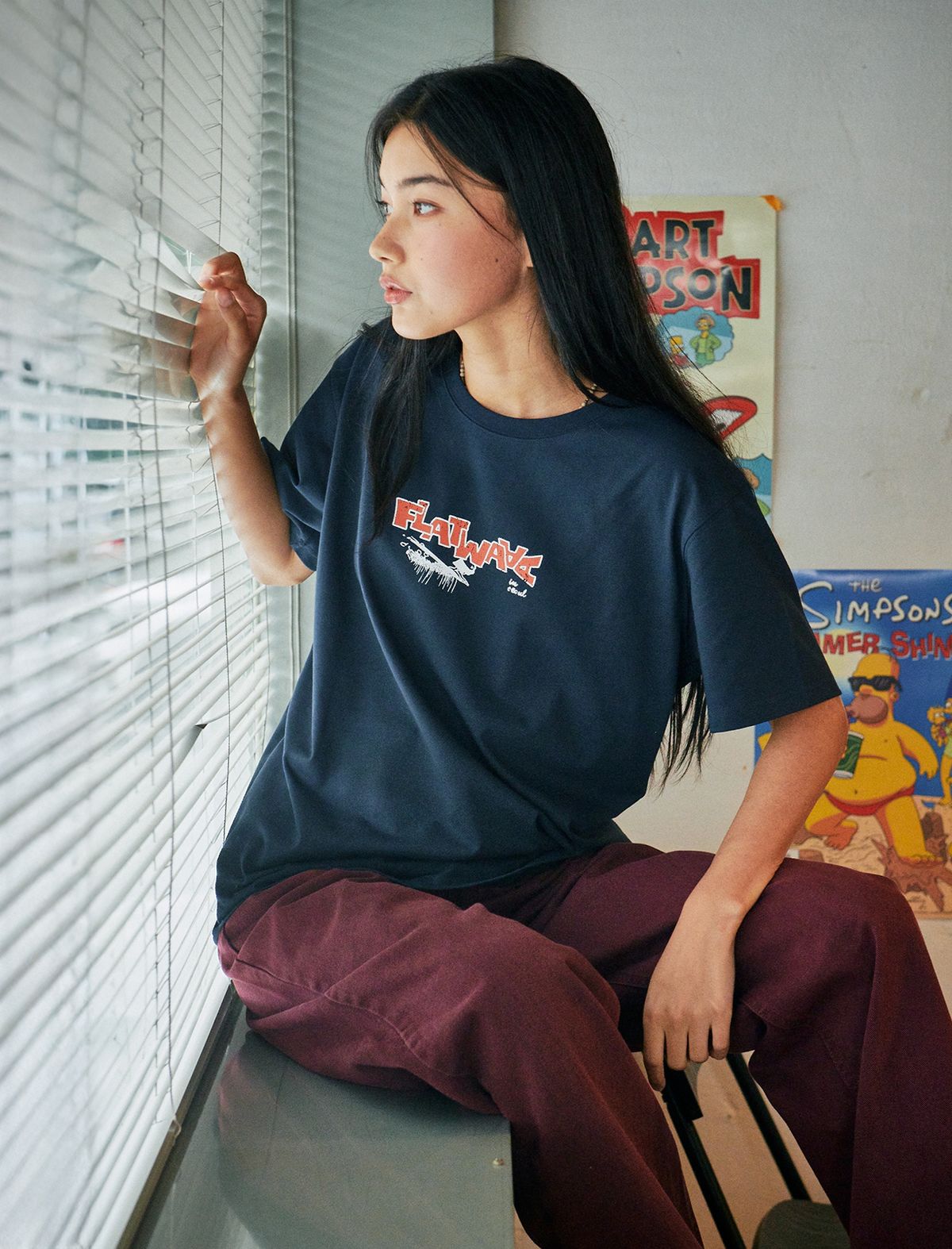 플랫웨이브 인 서울(FLATWAVE IN SEOUL) Wynd Print T-Shirts Navy