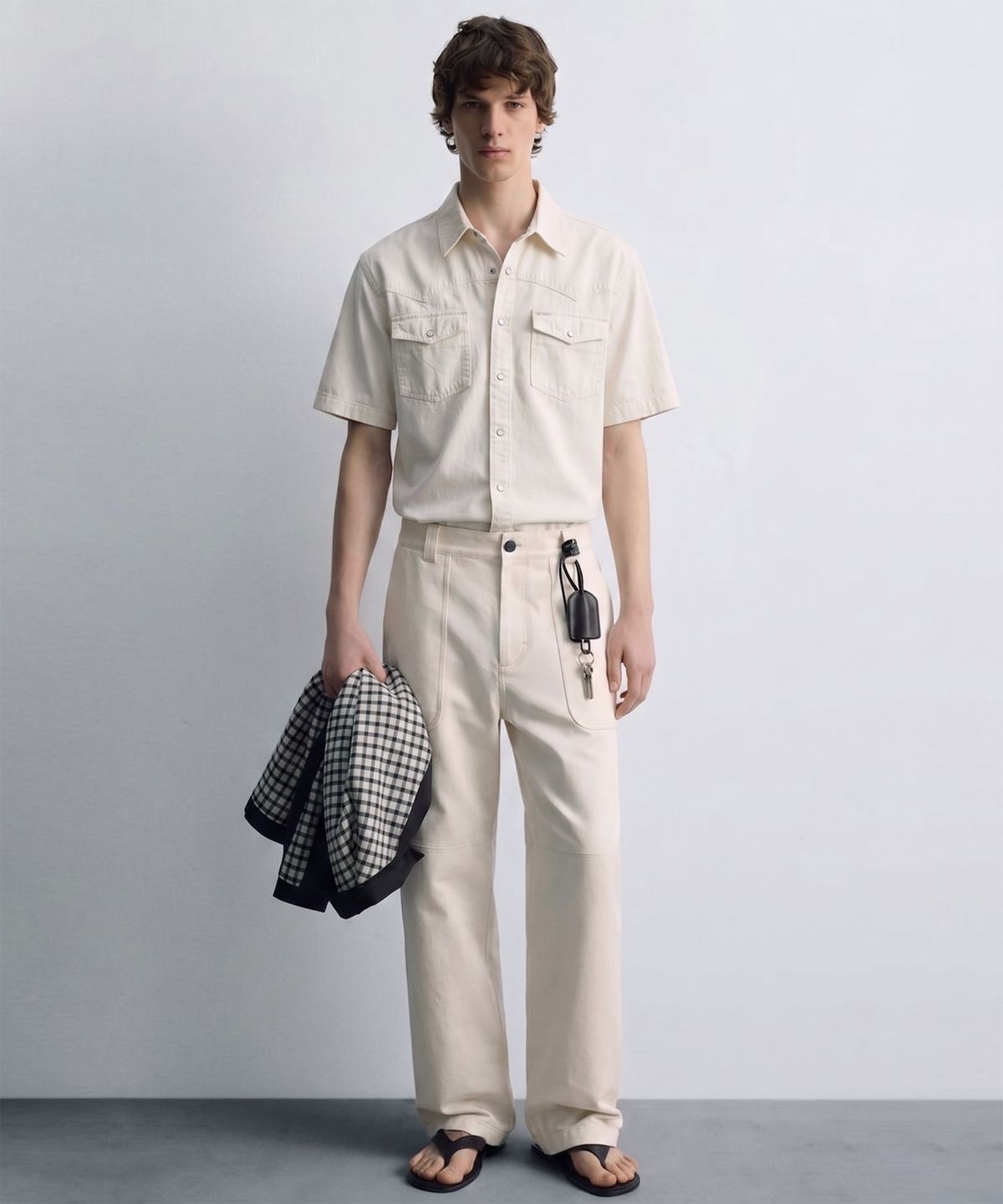 디 그랜드 마틴(DE GRAND MATIN) Western Snap Vintage Washed Short Sleeve Shirt (Ivory)