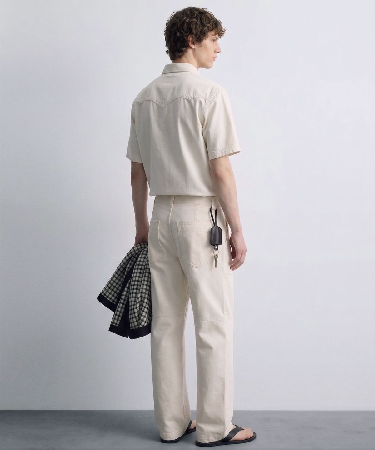 디 그랜드 마틴(DE GRAND MATIN) Western Snap Vintage Washed Short Sleeve Shirt (Ivory)