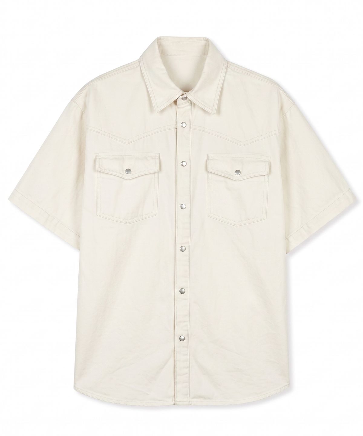 디 그랜드 마틴(DE GRAND MATIN) Western Snap Vintage Washed Short Sleeve Shirt (Ivory)