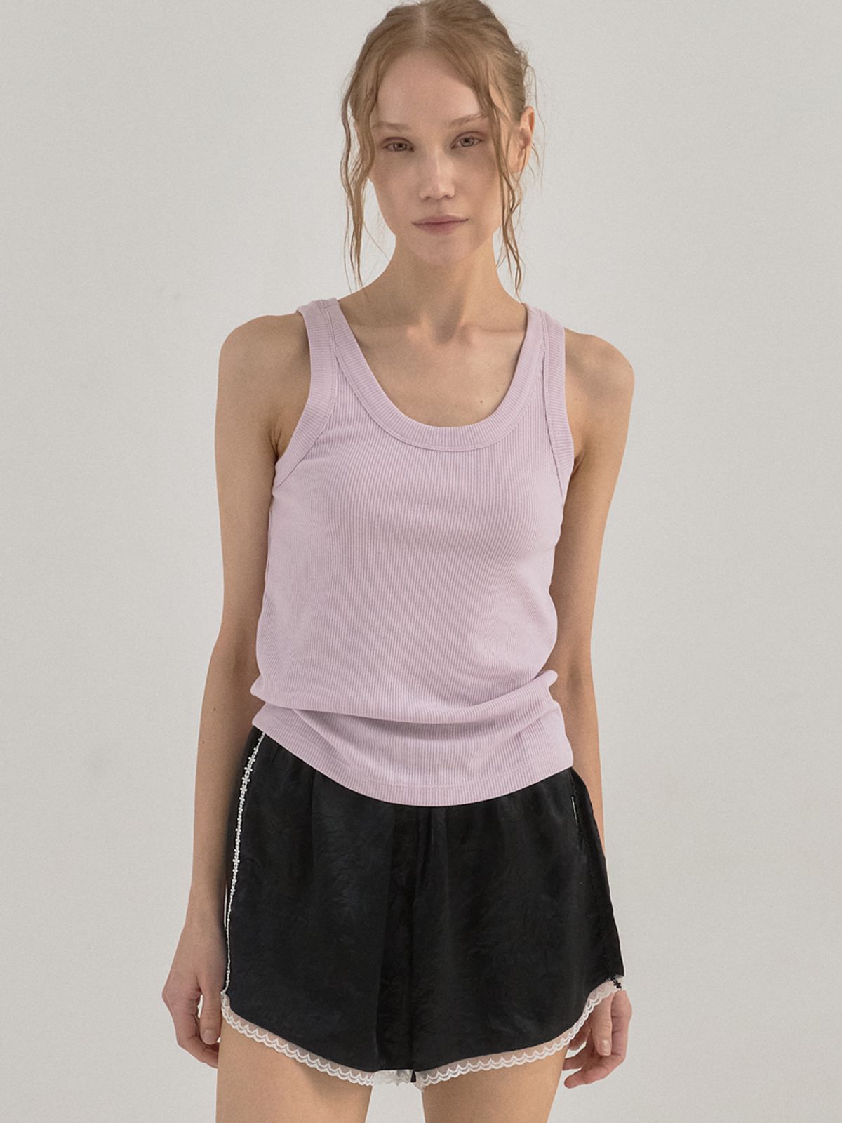 쏘리, 투 머치 러브(SORRY, TOO MUCH LOVE) Ribbon Ribbed U-Neck Tank Top_Pink