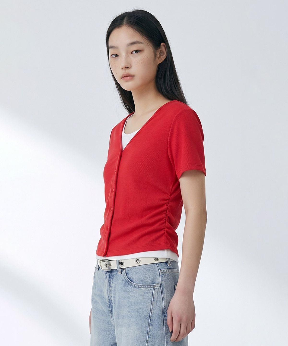 체이스컬트(CHASECULT) 여성 브이넥 레이어드 반팔 티셔츠-FCRG5878E07