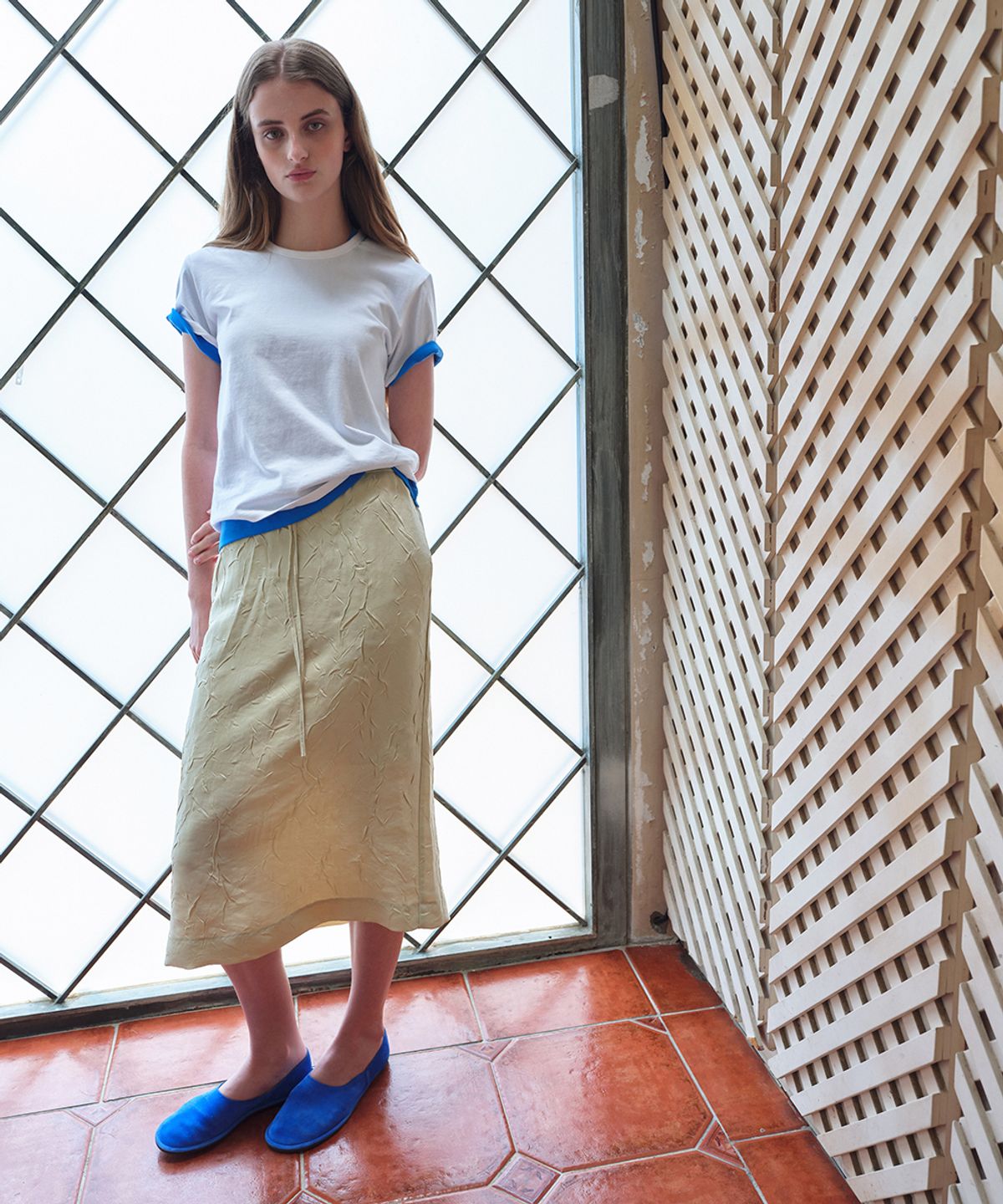 아우브아워(AUBOUR) putty satin skirt (citron yellow)