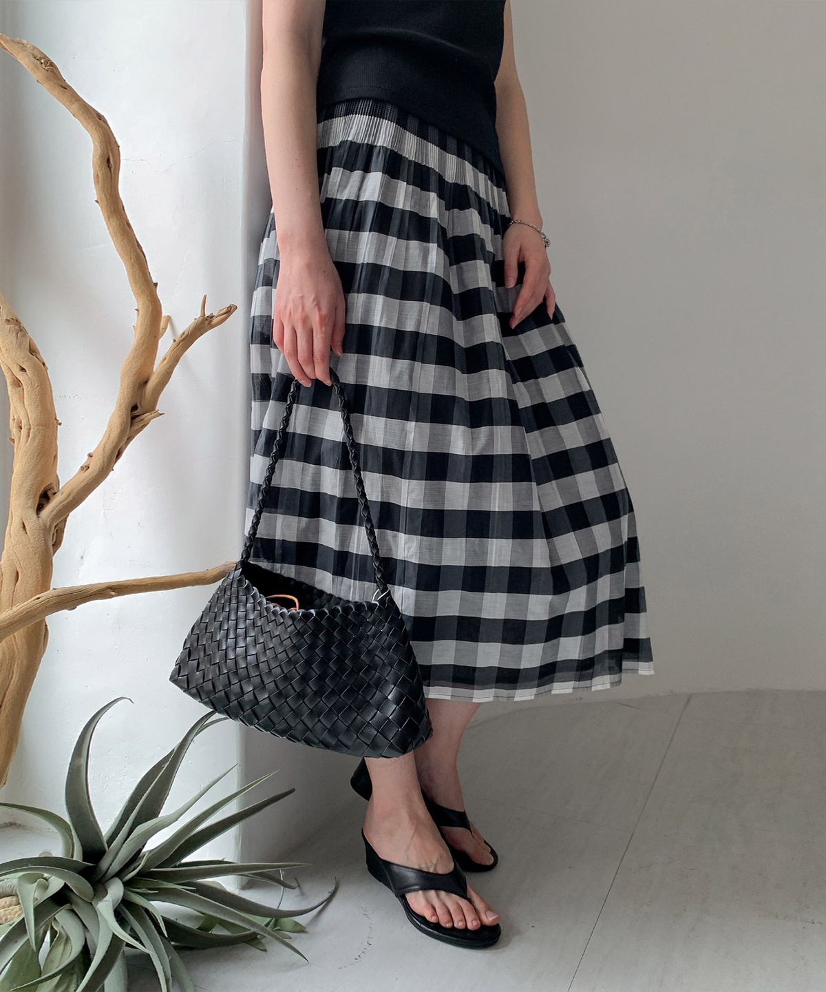 바스카라(VASCARA) Nylon Check Midi Skirt (2colors)