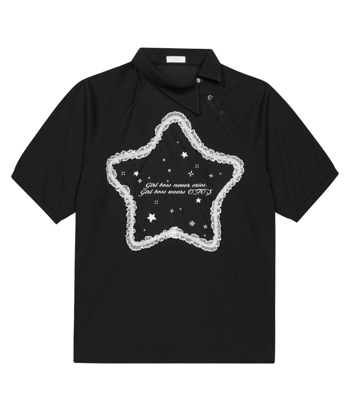 오호스(OJOS) Side Neck Over Collar Tee / Black