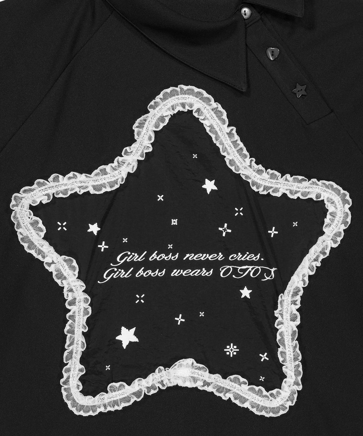 오호스(OJOS) Side Neck Over Collar Tee / Black