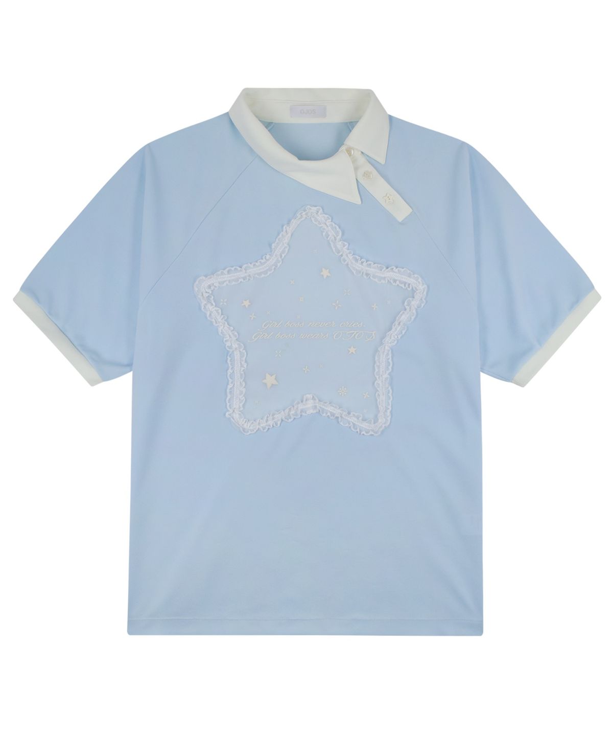 오호스(OJOS) Side Neck Over Collar Tee / Light Blue