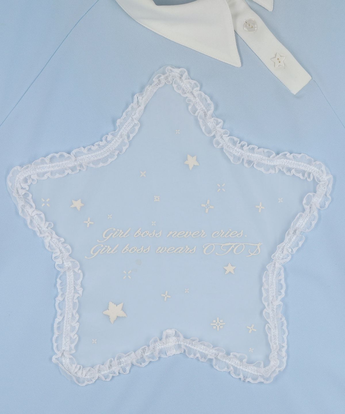 오호스(OJOS) Side Neck Over Collar Tee / Light Blue
