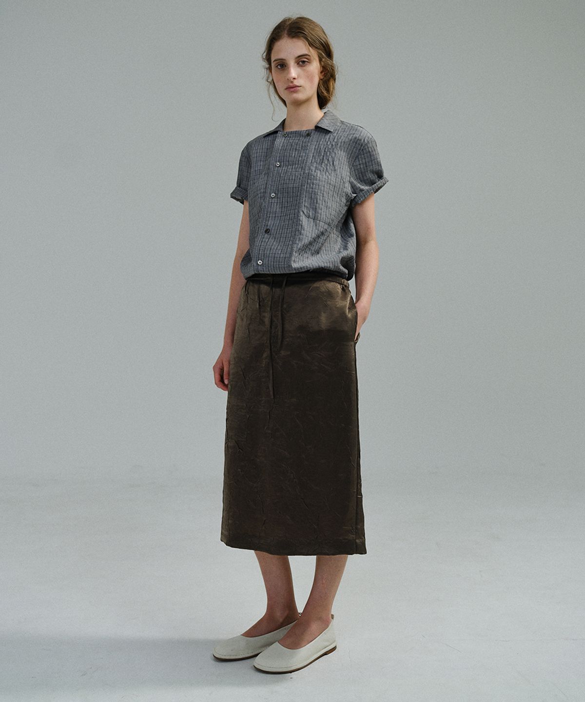 아우브아워(AUBOUR) putty satin skirt (brown)
