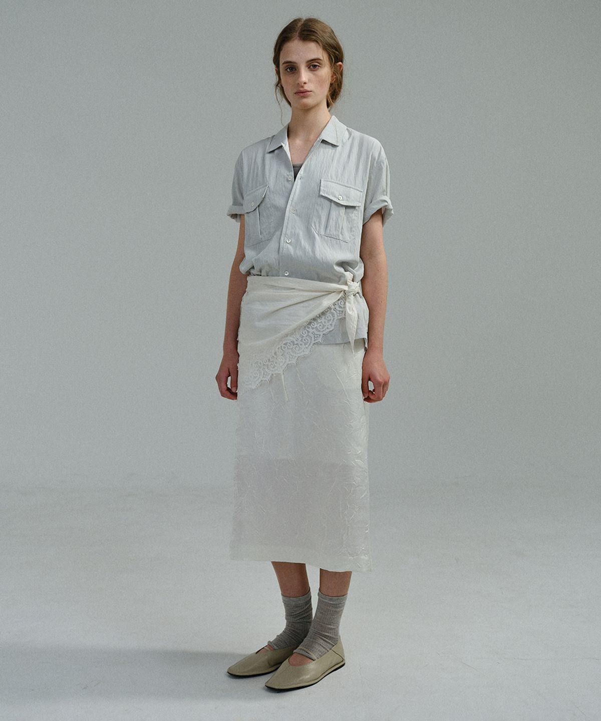 아우브아워(AUBOUR) putty satin skirt (ivory)