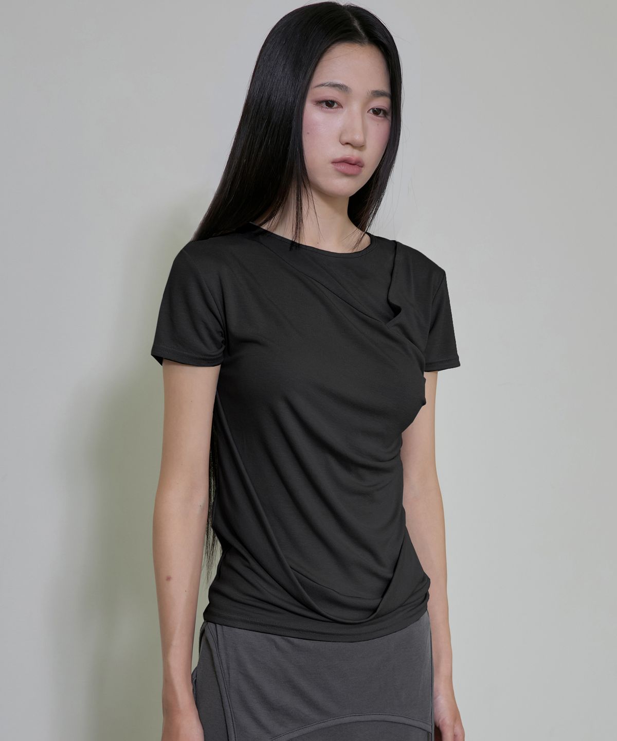 플레어업(FLAREUP) Asymmetrical Draped T-Shirt (FL-147_Black)