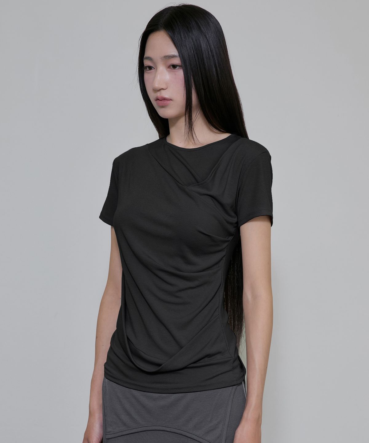 플레어업(FLAREUP) Asymmetrical Draped T-Shirt (FL-147_Black)