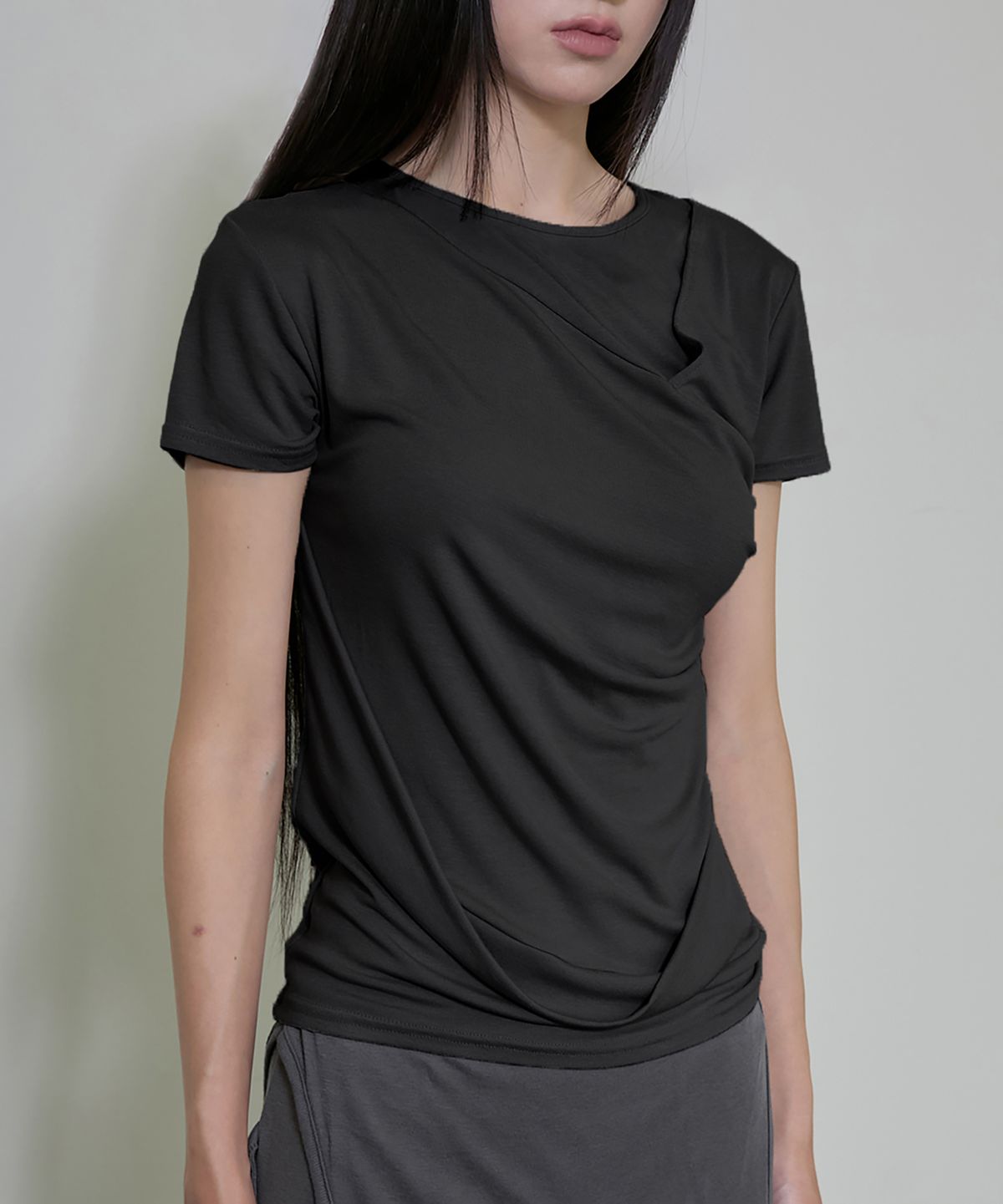 플레어업(FLAREUP) Asymmetrical Draped T-Shirt (FL-147_Black)