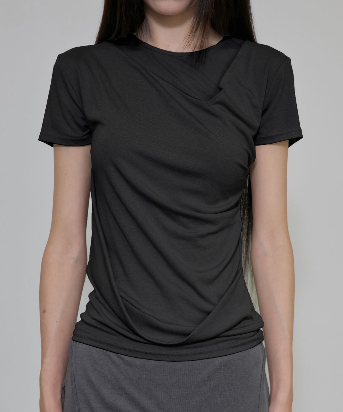플레어업(FLAREUP) Asymmetrical Draped T-Shirt (FL-147_Black)