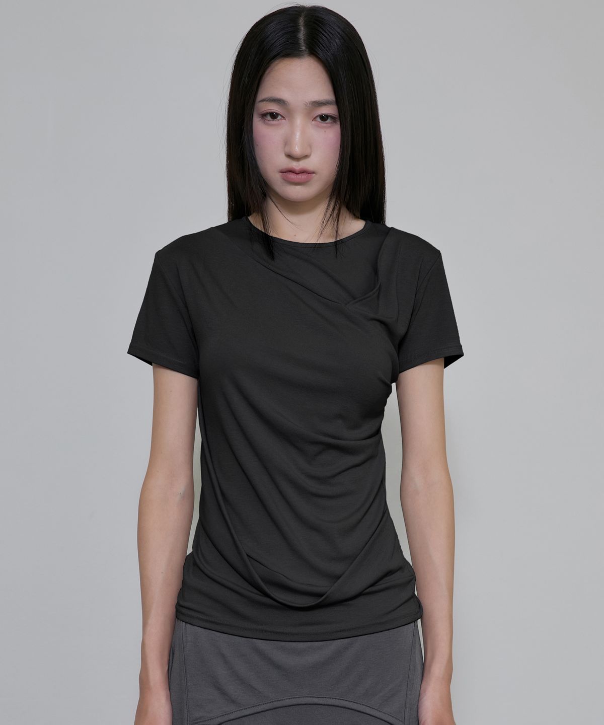 플레어업(FLAREUP) Asymmetrical Draped T-Shirt (FL-147_Black)