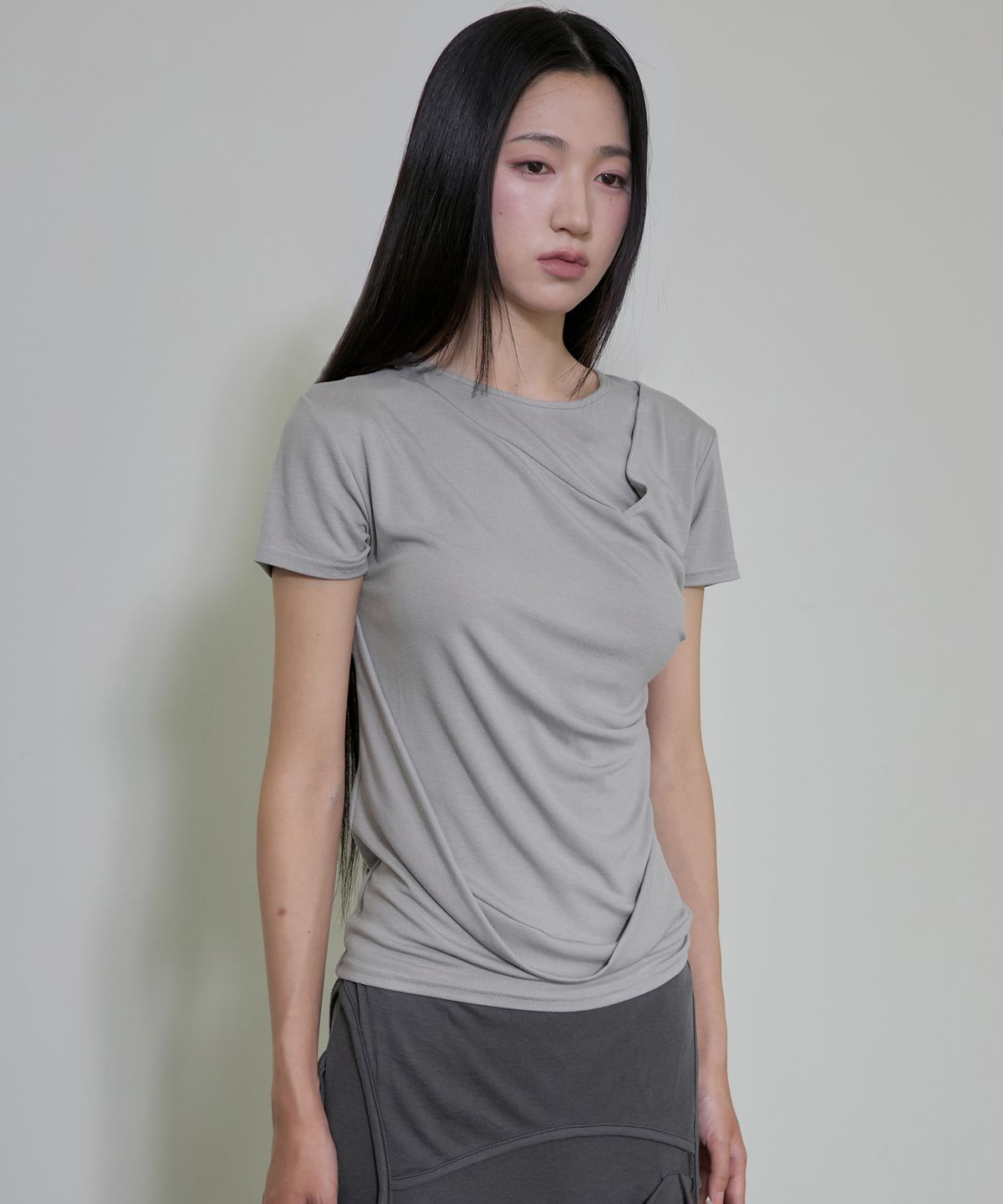플레어업(FLAREUP) Asymmetrical Draped T-Shirt (FL-147_Gray)
