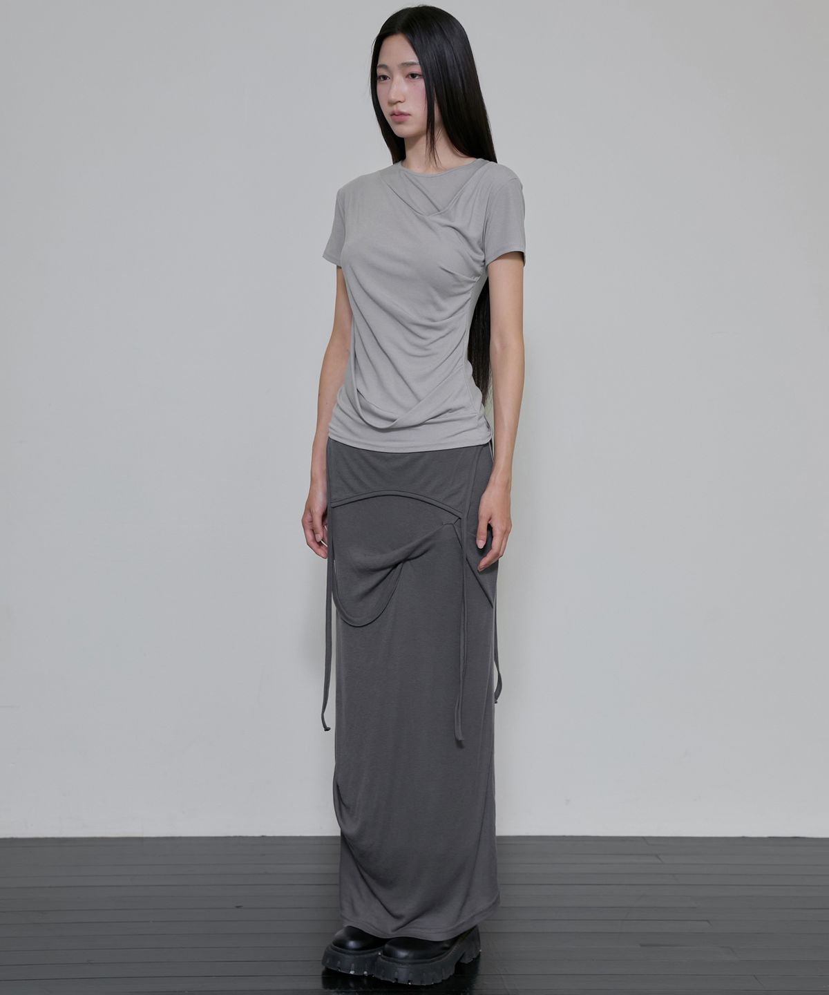 플레어업(FLAREUP) Asymmetrical Draped T-Shirt (FL-147_Gray)