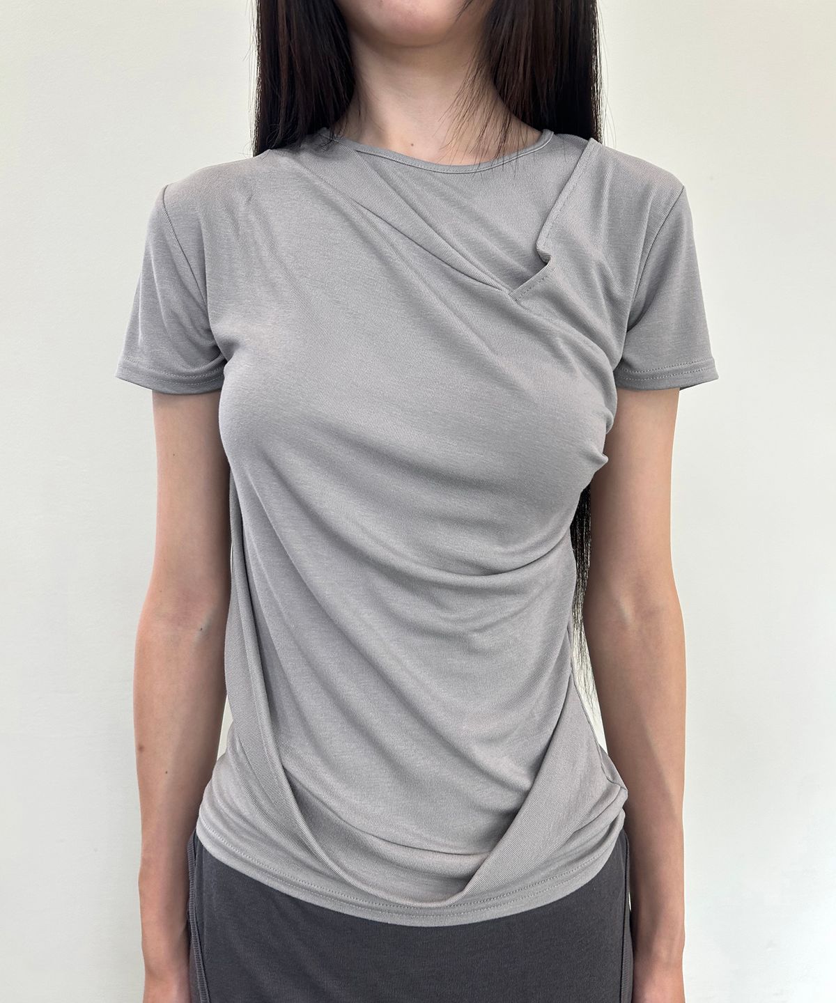 플레어업(FLAREUP) Asymmetrical Draped T-Shirt (FL-147_Gray)