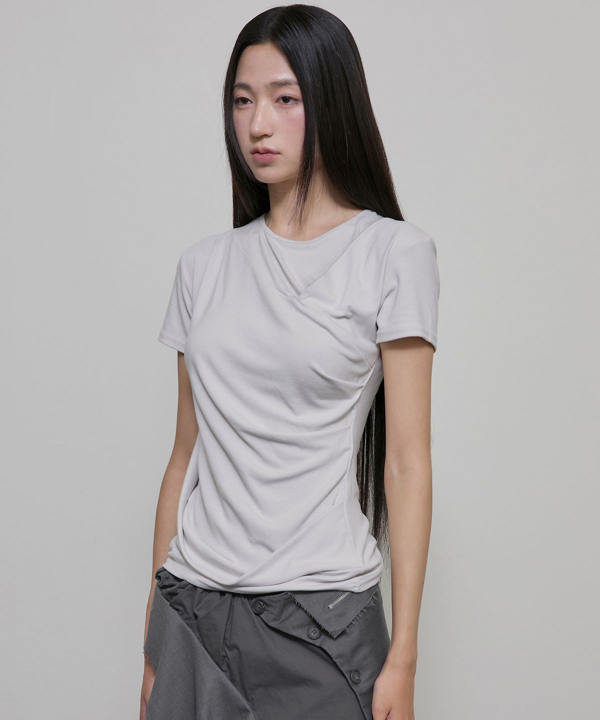 플레어업(FLAREUP) Asymmetrical Draped T-Shirt (FL-147_Cloud White)
