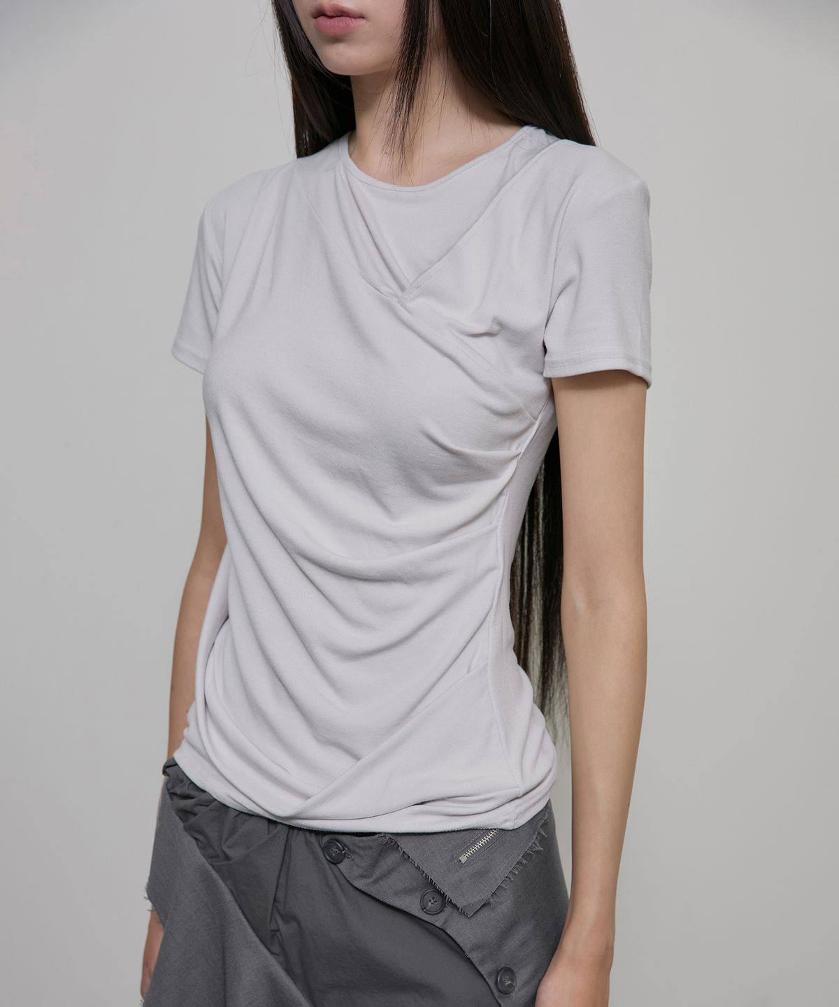 플레어업(FLAREUP) Asymmetrical Draped T-Shirt (FL-147_Cloud White)