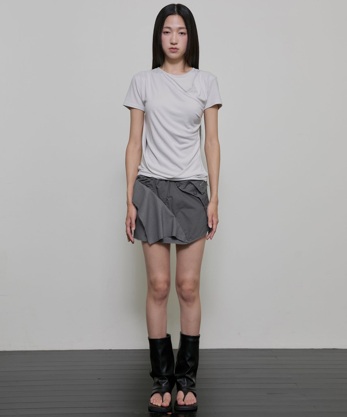 플레어업(FLAREUP) Asymmetrical Draped T-Shirt (FL-147_Cloud White)
