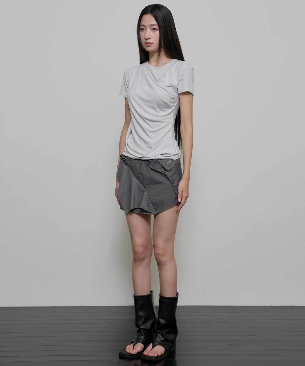 플레어업(FLAREUP) Asymmetrical Draped T-Shirt (FL-147_Cloud White)