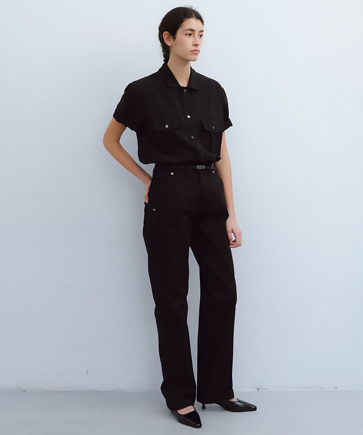 아우브아워(AUBOUR) wrinkled lapel shirts (black)