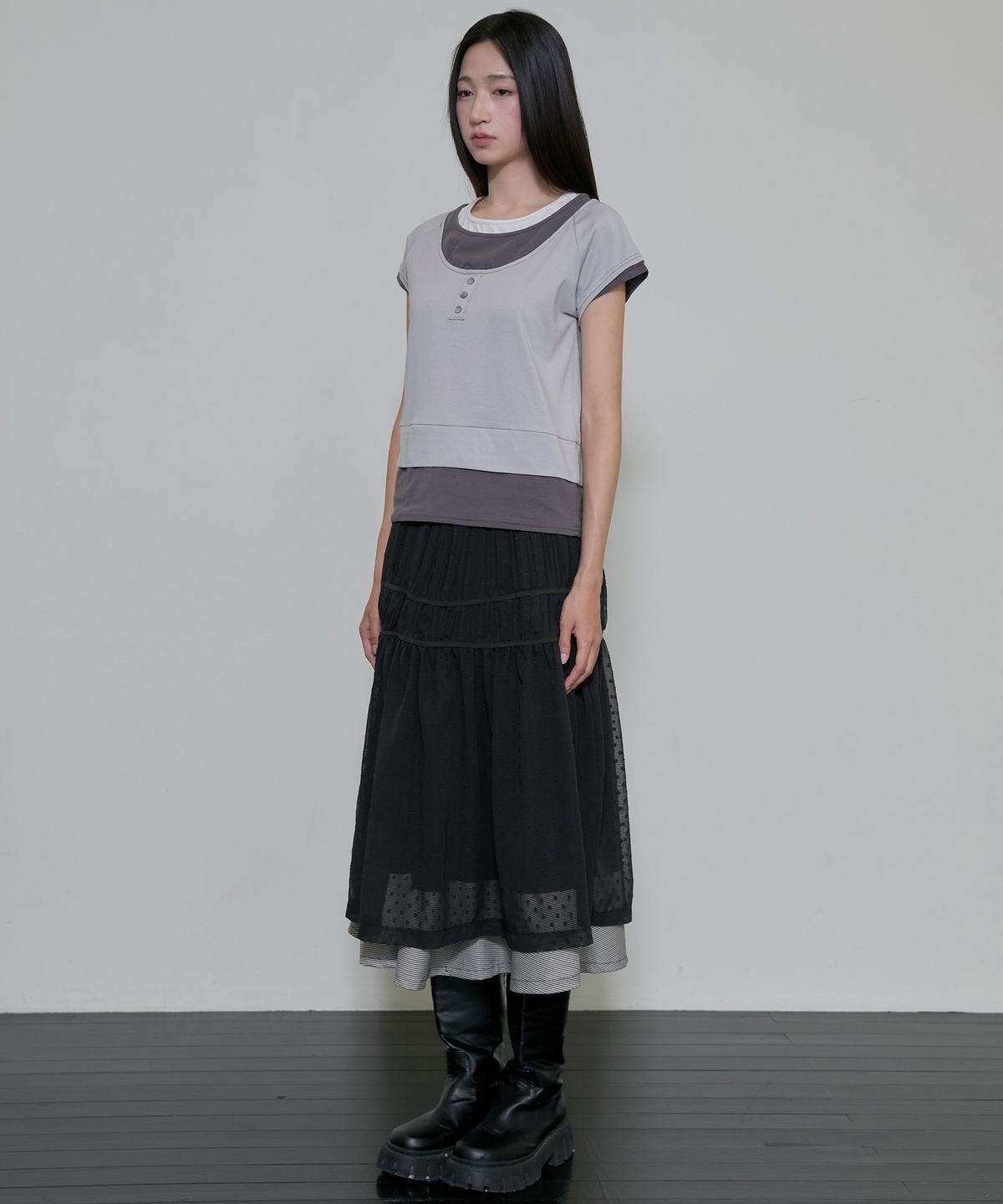 플레어업(FLAREUP) 3-Layered Henley T-shirt (FL-151_Gray)