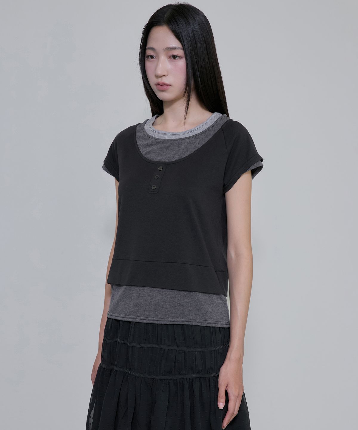 플레어업(FLAREUP) 3-Layered Henley T-shirt (FL-151_Black)