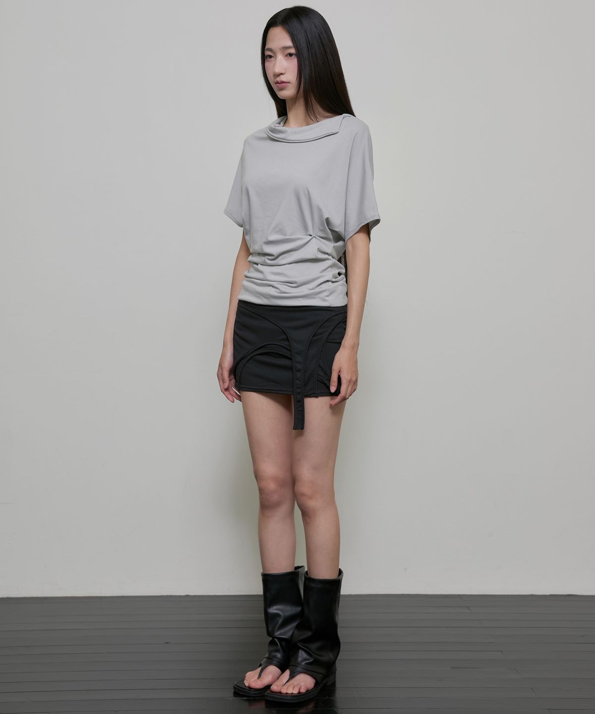 플레어업(FLAREUP) Oversized Asymmetrical T-Shirt (FL-177_Gray)