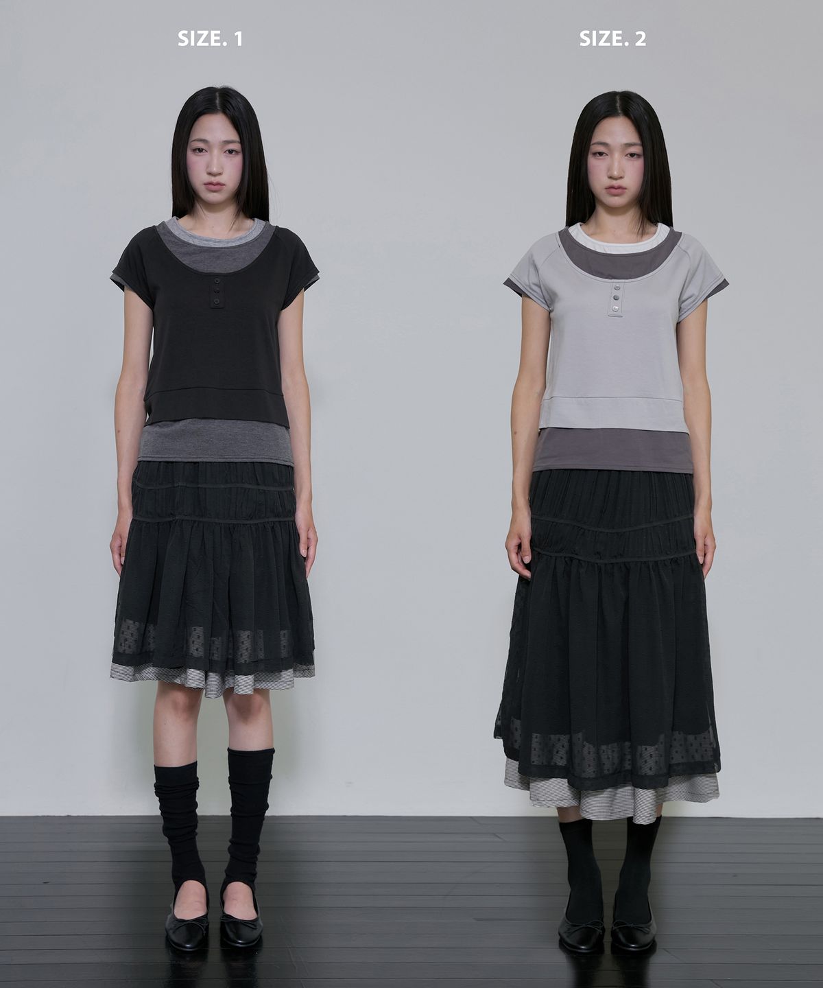 플레어업(FLAREUP) Layered Crinkle Check Skirt (FL-269_Black)