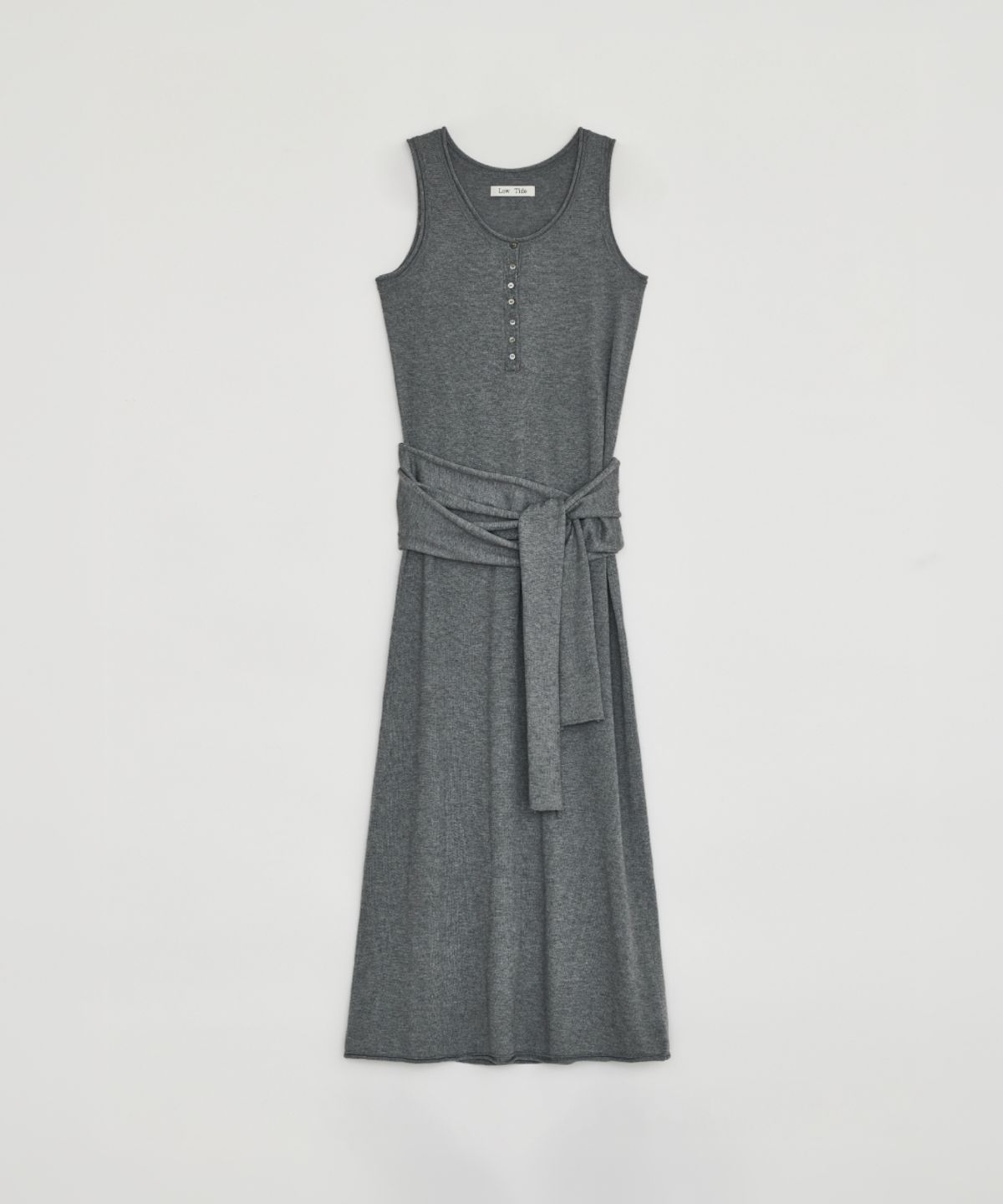 로우타이드(LOW TIDE) HENLEY NECK WRAP KNIT DRESS [GREY]