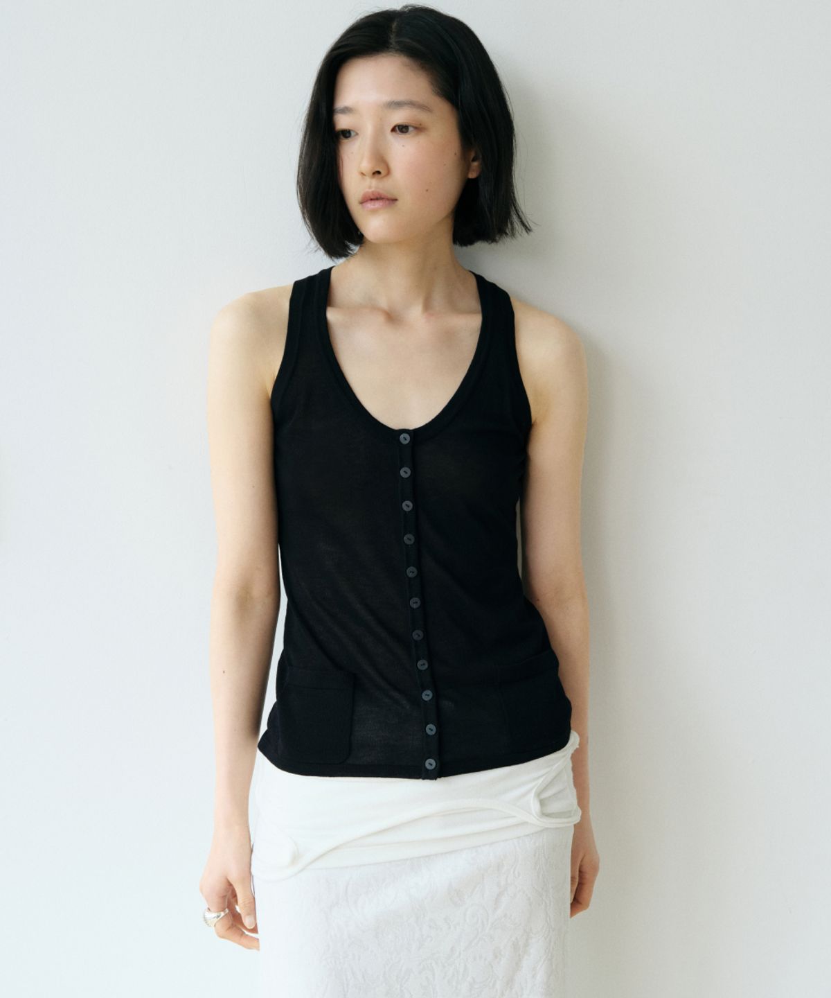 로우타이드(LOW TIDE) POCKET KNIT VEST [BLACK]