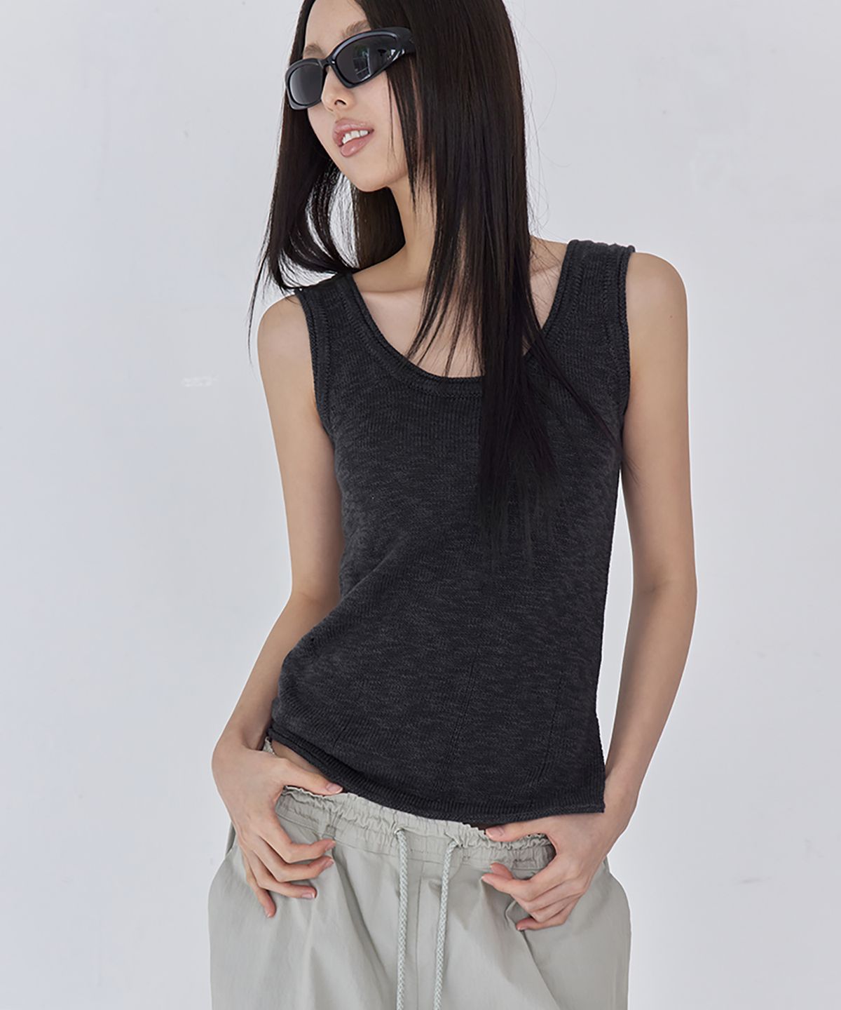런던다다(LONDONDADA) Bokashi Damage Knit Tank Top, 3colors