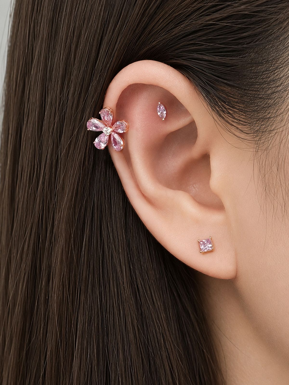 미니멀피어싱(MINIMALPIERCING) 14K 빅 플라워 컬러 큐빅 피어싱 귀걸이
