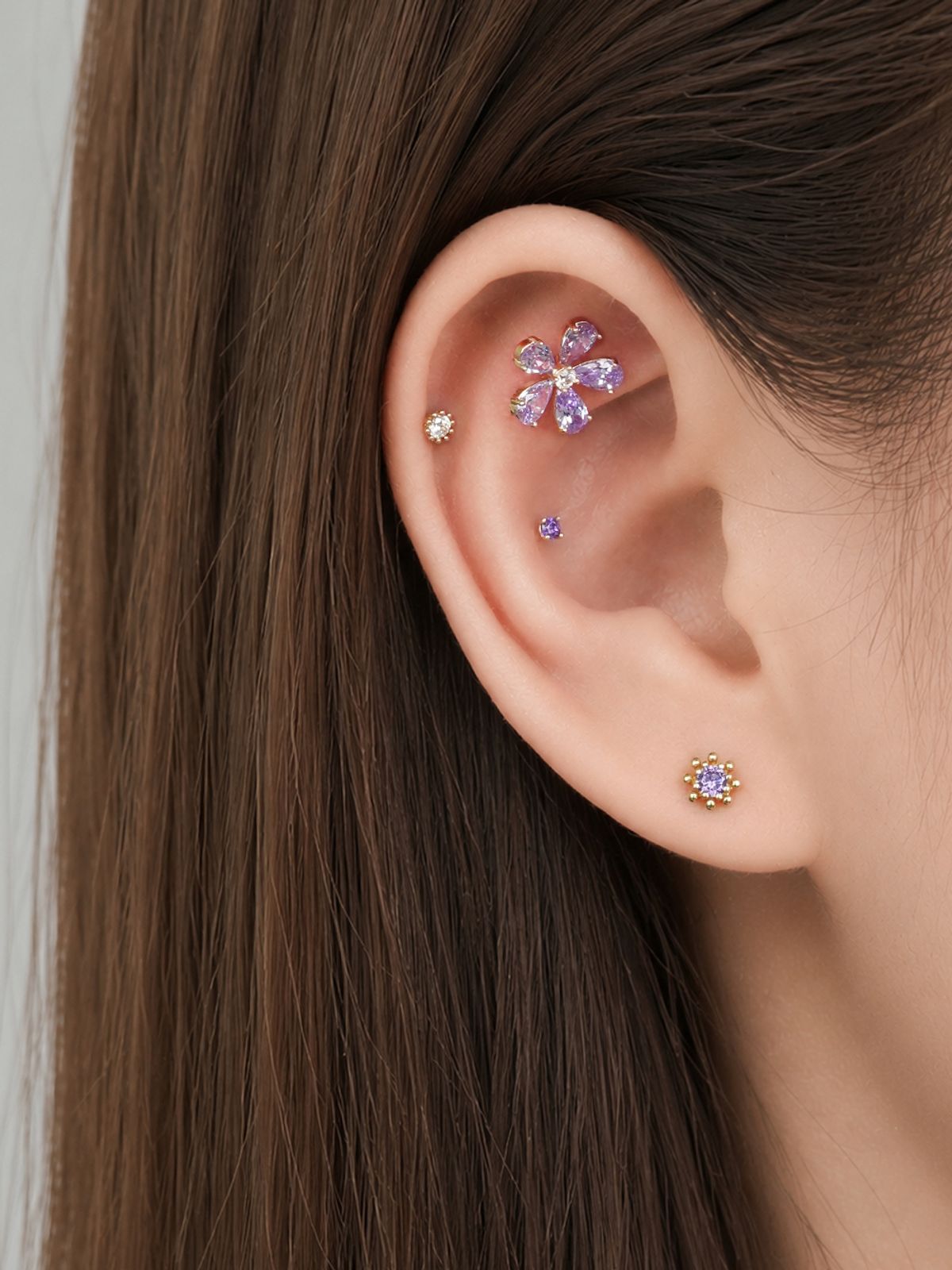 미니멀피어싱(MINIMALPIERCING) 14K 빅 플라워 컬러 큐빅 피어싱 귀걸이