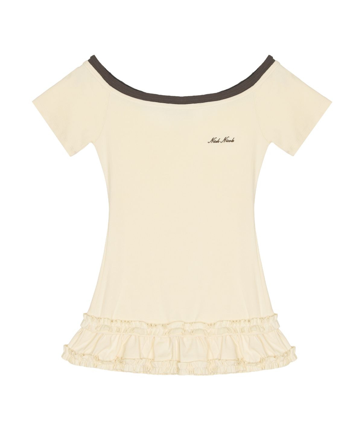 닉앤니콜(NICK&NICOLE) OFF-SHOULDER FRILL HALF TOP_CREAM