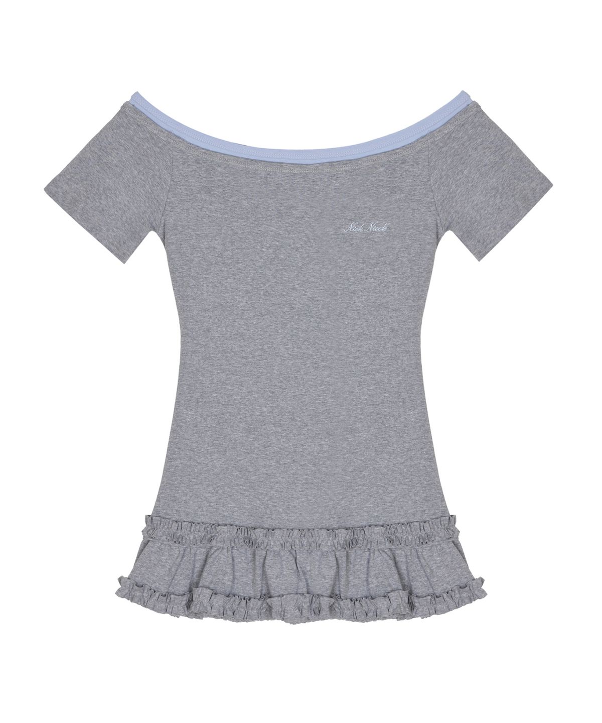 닉앤니콜(NICK&NICOLE) OFF-SHOULDER FRILL HALF TOP_GRAY