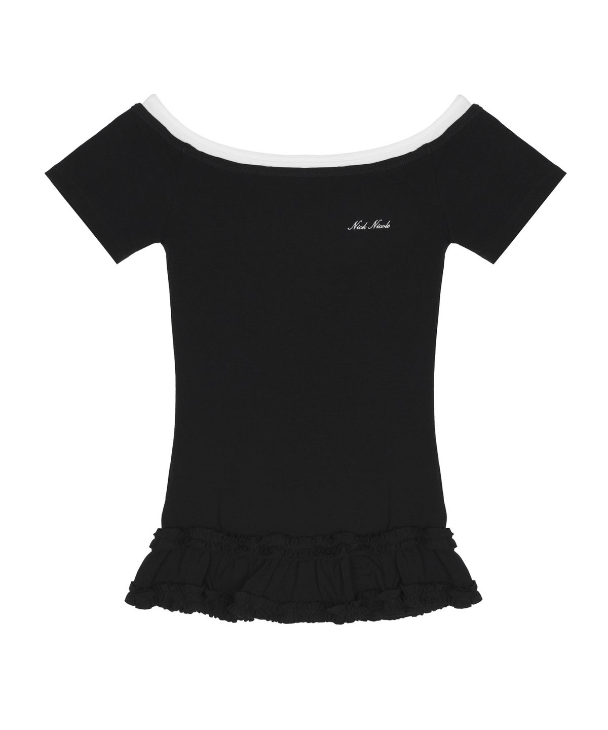 닉앤니콜(NICK&NICOLE) OFF-SHOULDER FRILL HALF TOP_BLACK