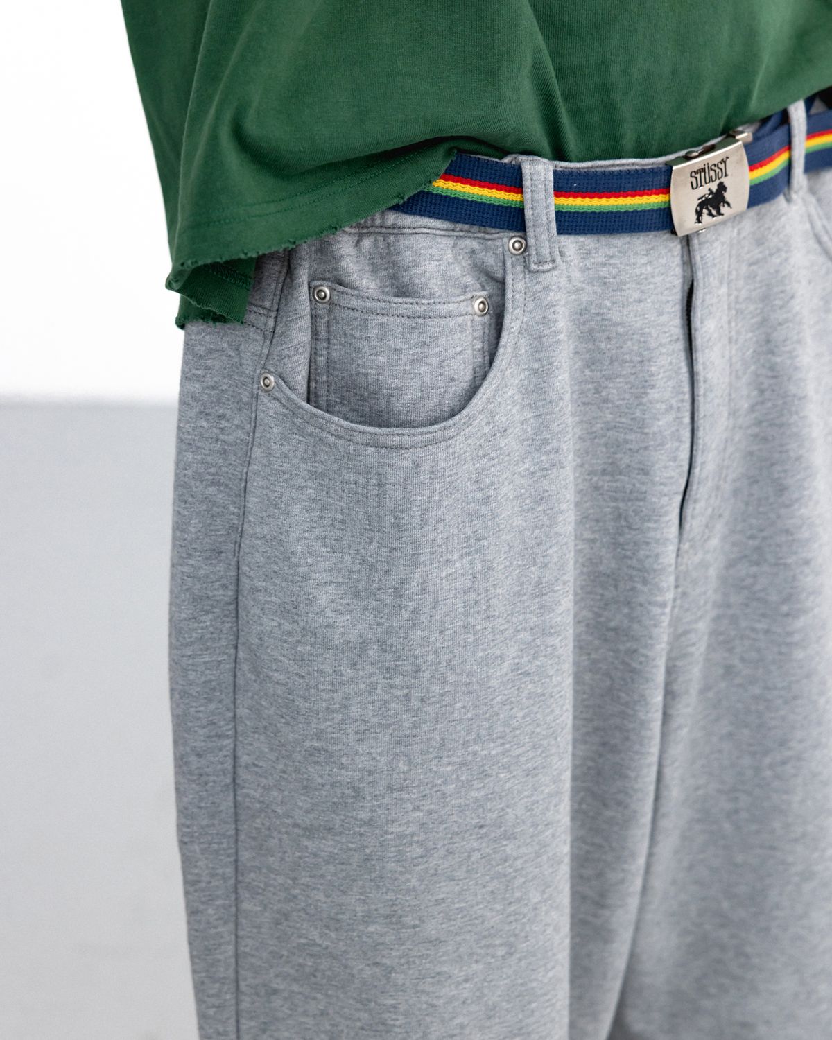 앵글런(ANGLAN) Baggy Fit Sweat Pants - Melange Grey