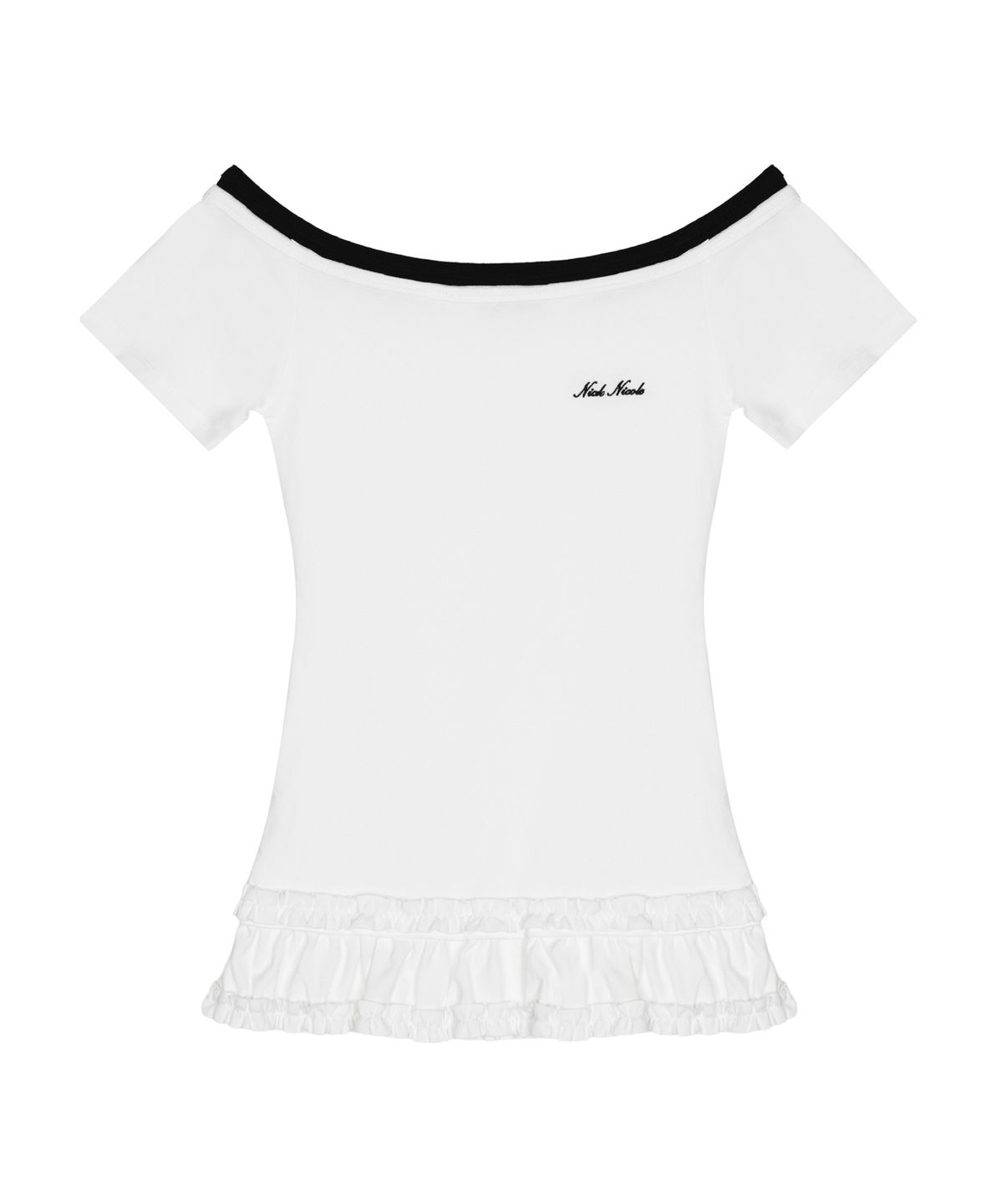 닉앤니콜(NICK&NICOLE) OFF-SHOULDER FRILL HALF TOP_WHITE