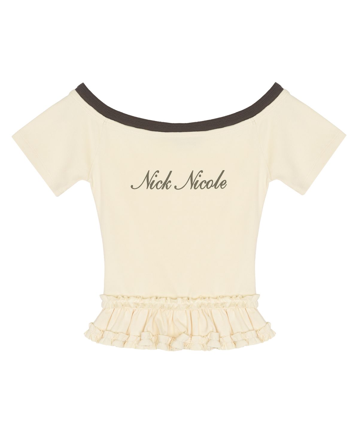 닉앤니콜(NICK&NICOLE) OFF-SHOULDER FRILL CROP TOP_CREAM