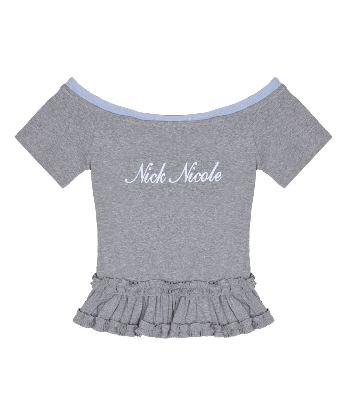 닉앤니콜(NICK&NICOLE) OFF-SHOULDER FRILL CROP TOP_GRAY
