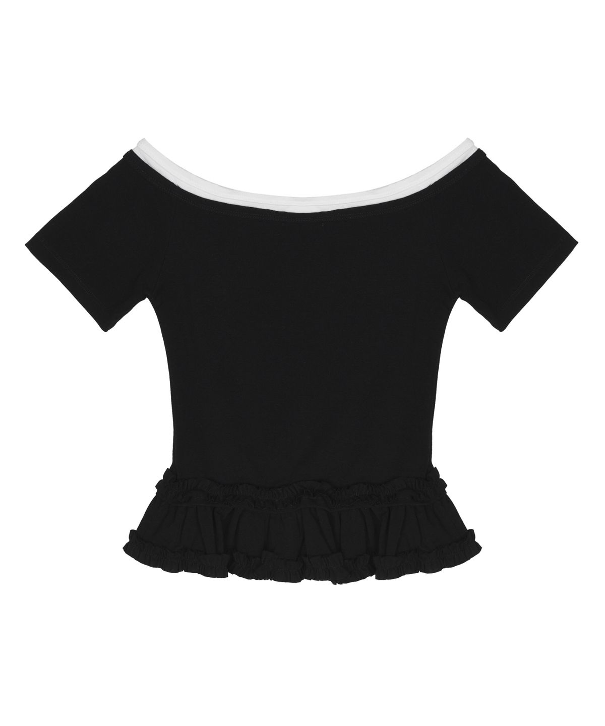 닉앤니콜(NICK&NICOLE) OFF-SHOULDER FRILL CROP TOP_BLACK